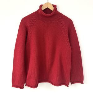 VTG J. Crew Roll Neck Mens Fisherman Sweater Red Oversized S Chunky Knit Wool